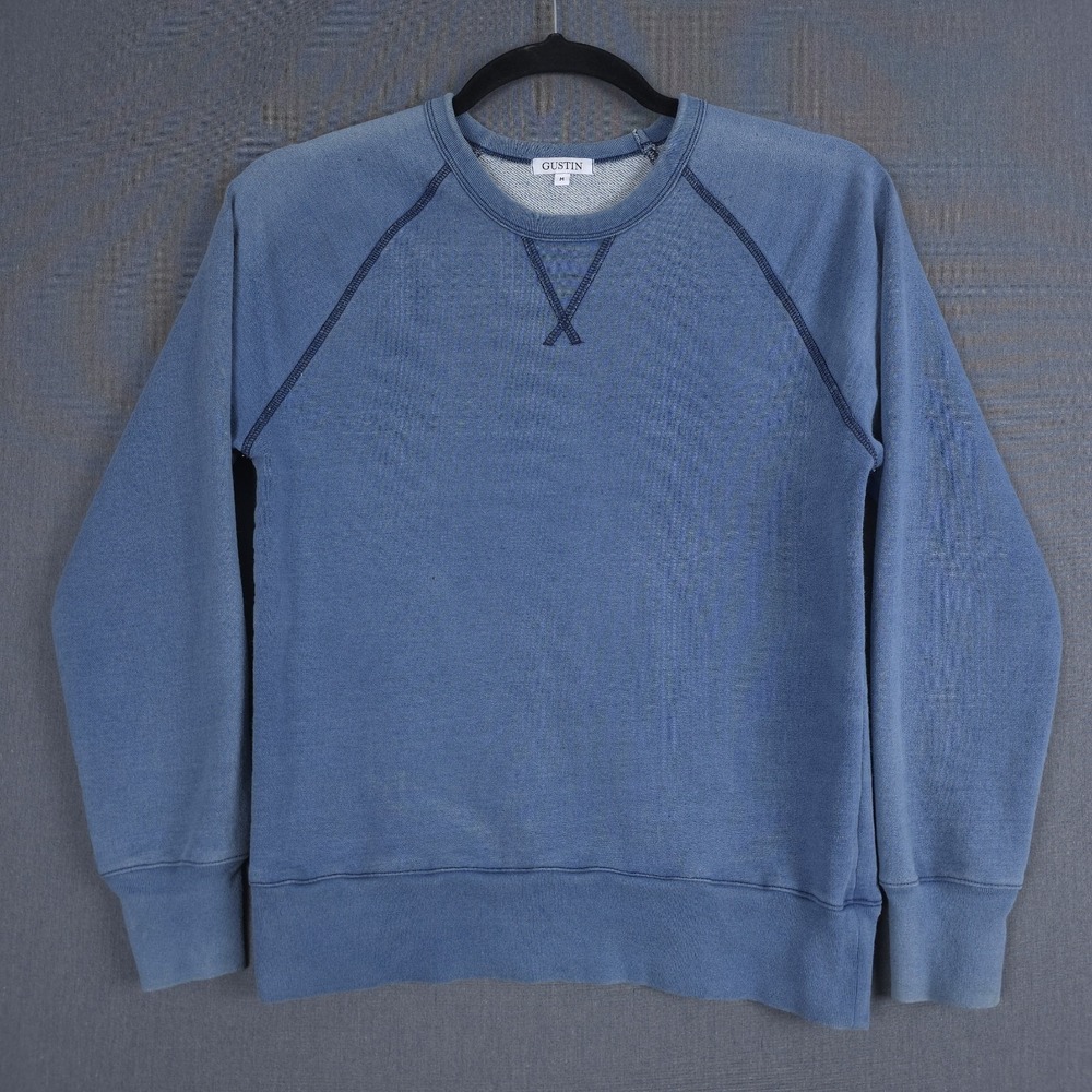 Gustin Indigo Contrast Stitch Crewneck Sweatshirt Mens Medium Faded Distressed